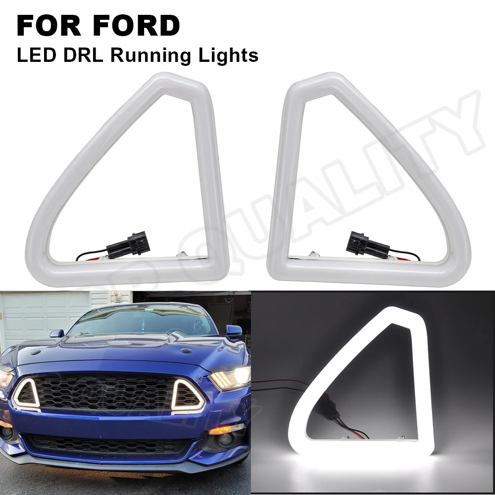 For 2015 2016 2017 Ford Mustang Front Grille Hood Bumper White LED DRL Daytime Running Lights Assembly Replace OEM FR3Z8200AA