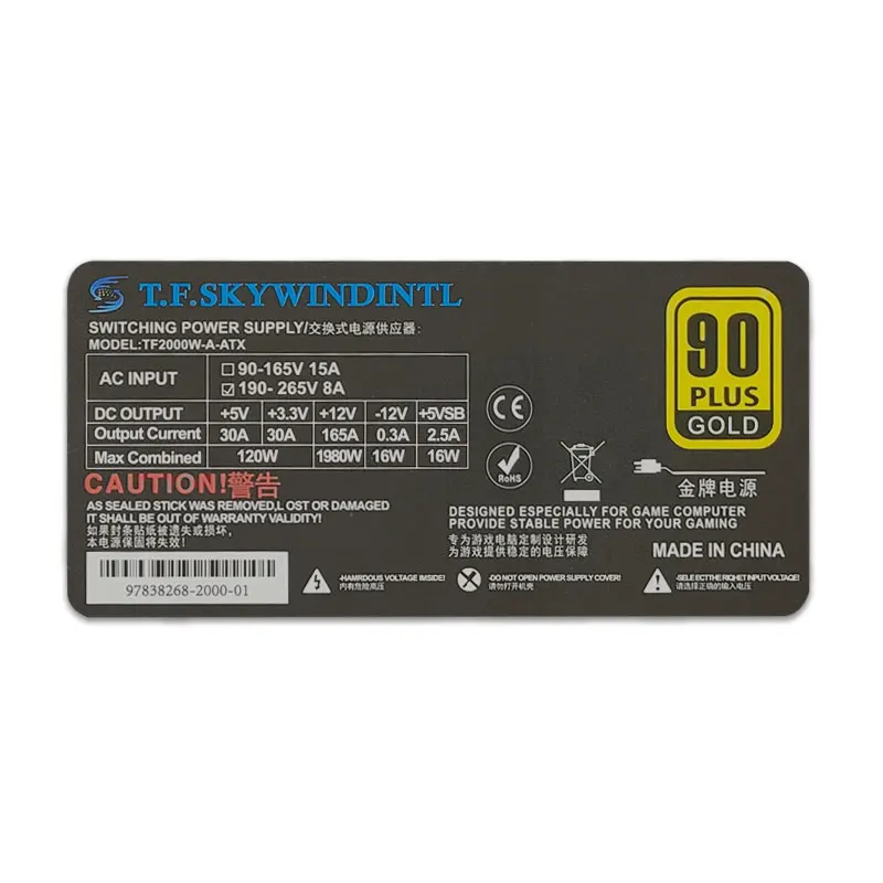 

Mining Bitcoin ATX Power Supply 2000W High Efficiency for Ethereum ETH S9 S7 L3 8GPU cards support ATX Mining Power Source