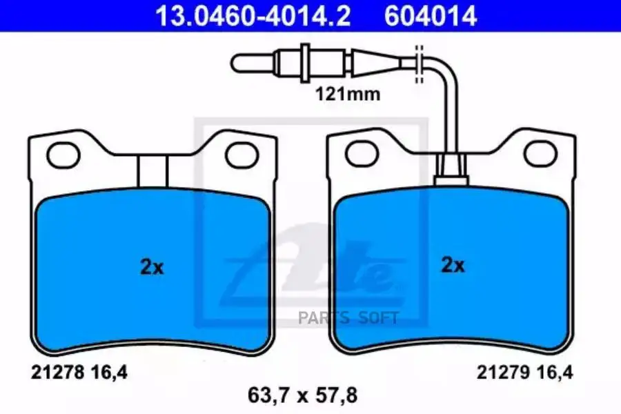 ATE 13046040142 Тормозные колодки задн. (с датчиком) Peugeot 406/6