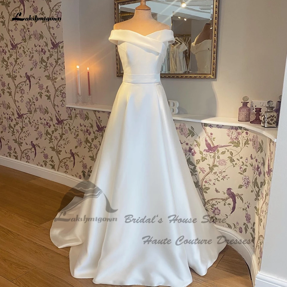 

Lakshmigown Simple Satin Wedding Dress Off The Shoulder 2022 Vestidos de Noiva Princess Birdal Civil Wedidng Gowns Suknia Slubna