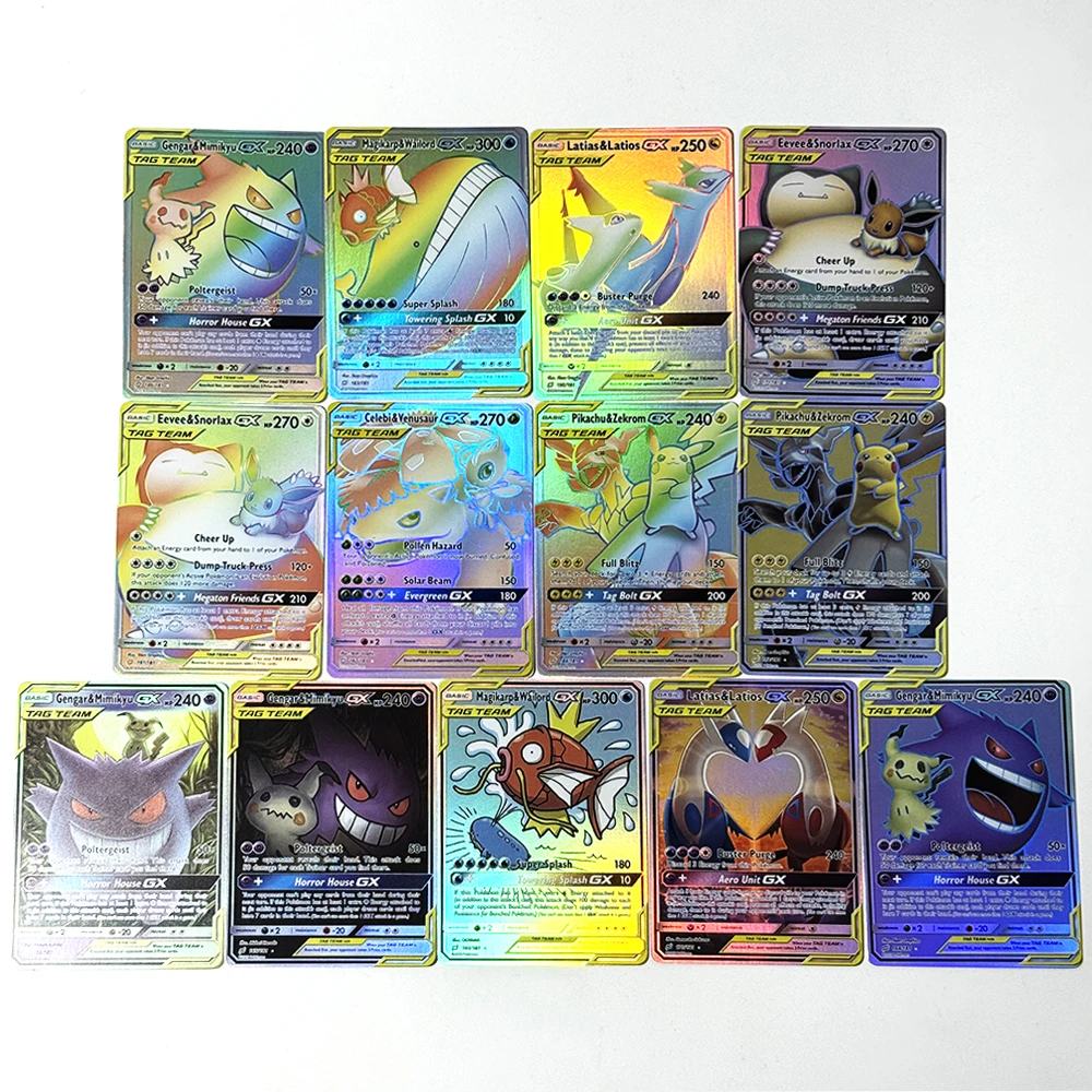 Фото Игровые карты PKM GX PTCG (прокси-карты) Eevee & Snorlax/Espeon & Deoxys/Gardevoir & Sylveon/Gengar & Mimikyu/Magikarp & Wailord/Pikachu & Zekrom/GX №4