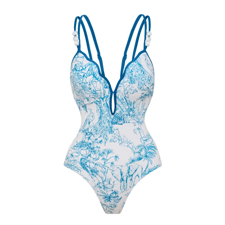 Женский сплошной купальник с принтом Ruy из сетчатой ткани и многоярусная юбка