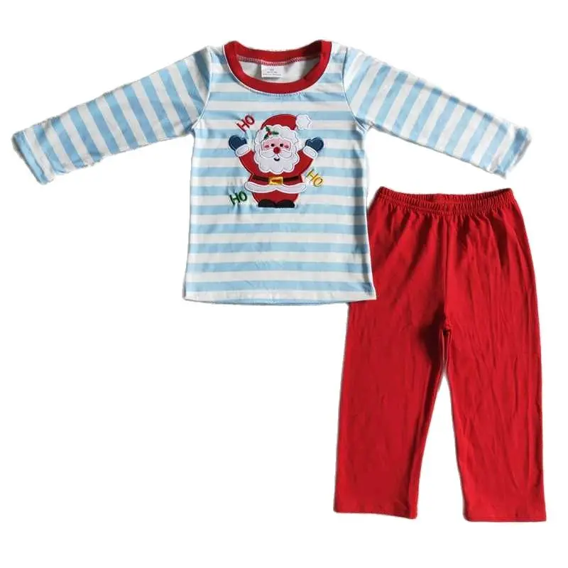 

BLP0067 Kids Christmas Clothing Boys Long Sleeve Top With Pants Santa Claus Print Milk Silk