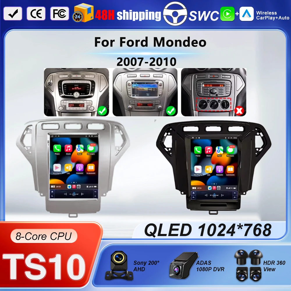 Фото 9.7'' Android 16 для Ford Mondeo 2007-2010, стиль Tesla, Android Auto, 8-ядерный процессор, Carplay, мультимедийный проигрыватель, видео, GPS, Wi-Fi 5G, без 2DIN №1