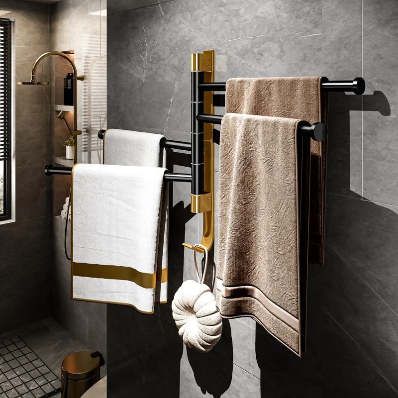 

Rotatable Towel Holder Luxury Bathroom Towel Storage Hanger Wall Mounted Storage Shelf No-drill Shelves Bathroom Accessories