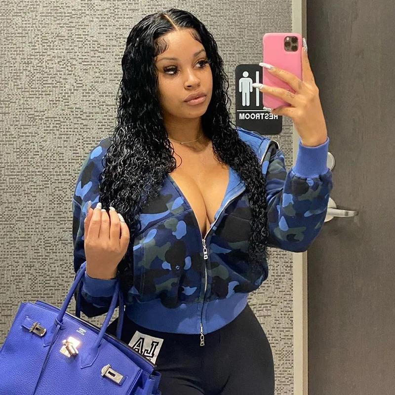 

Camouflage Jacket Hoodies Blue Zip Up Top Long Sleeve Camo Top Streetwear New Arrivals 2022 Fall Clothes