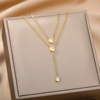 stainless steel necklaces fashion multilayer style zircon simple geometry necklace for women jewelry party friends gifts 2022