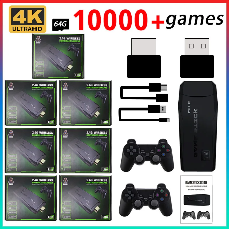 

4K 10000 игр для PS1/GBA игр, видеоигра, консоль для видеоигр 64 ГБ, Ретро игры, 2,4G двойной беспроводной контроллер, игровая приставка