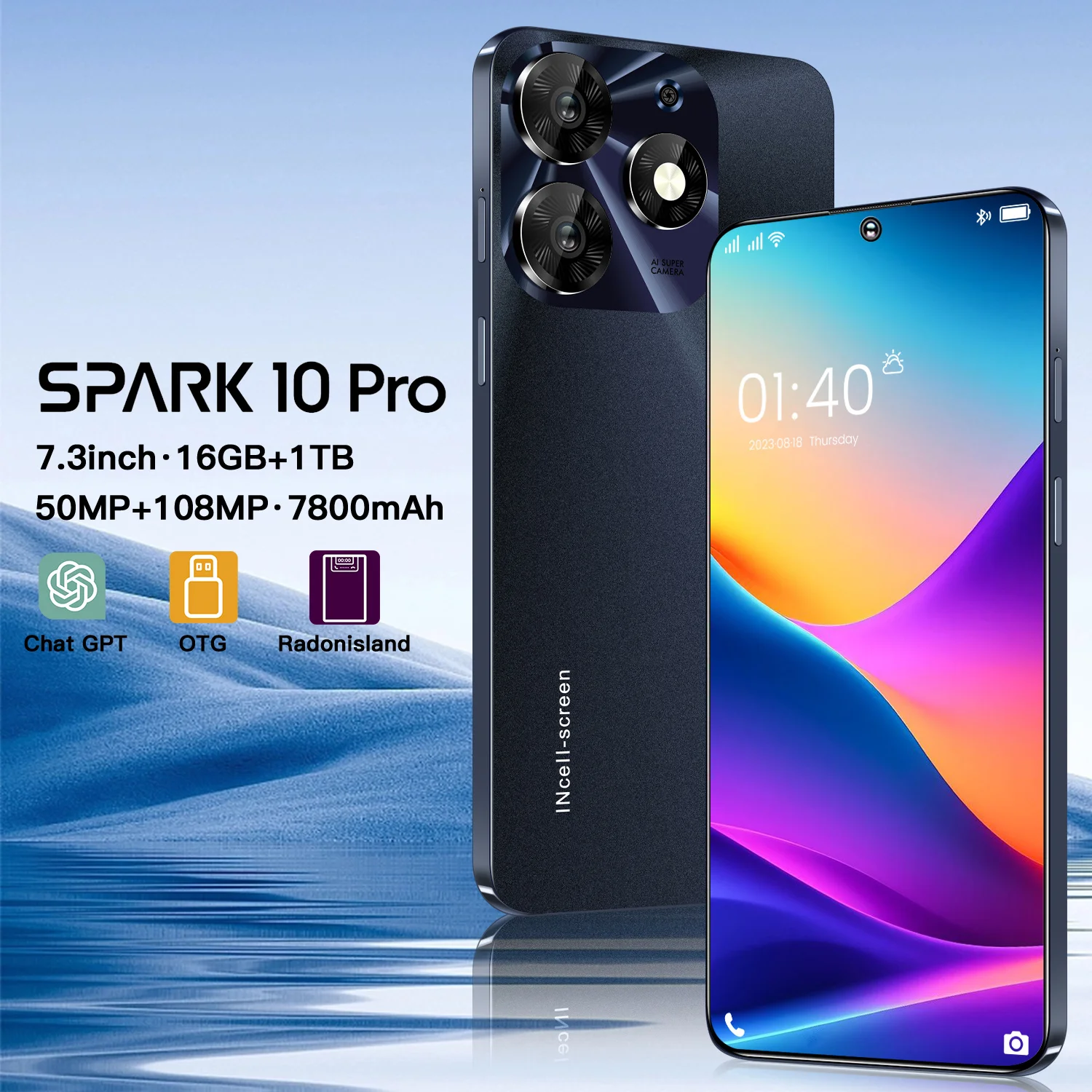 Новинка 2024 года смартфон spark 10 Pro сотовый телефон 7 3 дюйма HD 7800 мАч сотовые