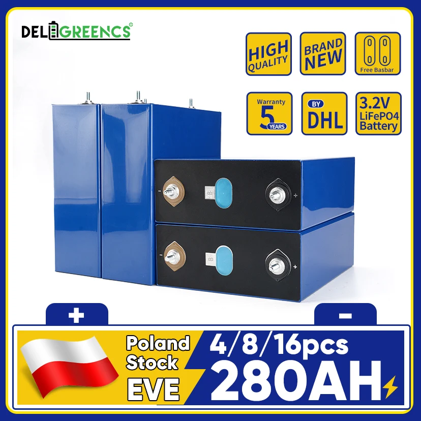 

2022 New 6000 Cycles EVE280K Poland Stock Rechargeable Battery 4/8/16Pcs Lifepo4 Lithium Battery For Solar Energy Storage