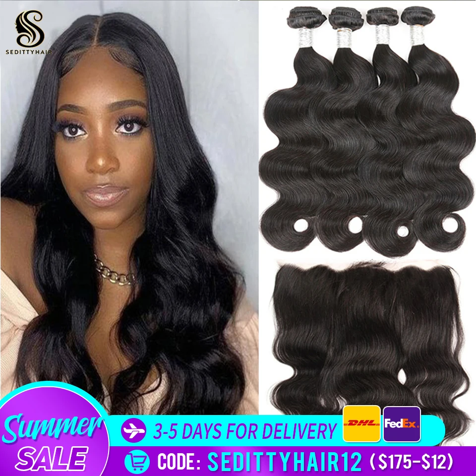 Seditty hair 28 30 34 40 Inch Body Wave Bundles Brazilian Hair Weave 3 4 Bundles With 13x4 Lace Frontal Remy Human Hair