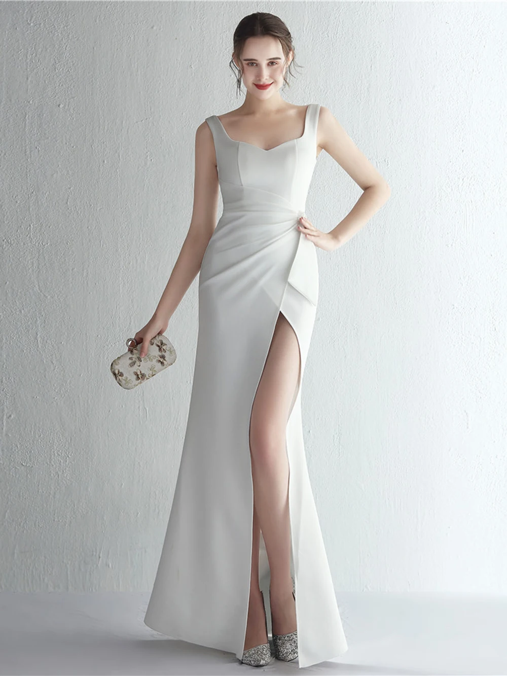 White Satin Party Dress Sheath Mermaid Evening Dresses Long Elegant Women's Wedding Party Dress Cocktail Dresses