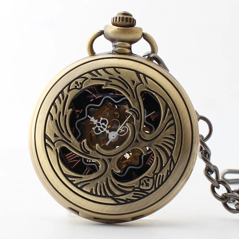 Skeleton Bronze Mechanical Pocket Watch For Men Cartoon Anime Theme Pendant Chain Gifts Hand Wind Fob Watches