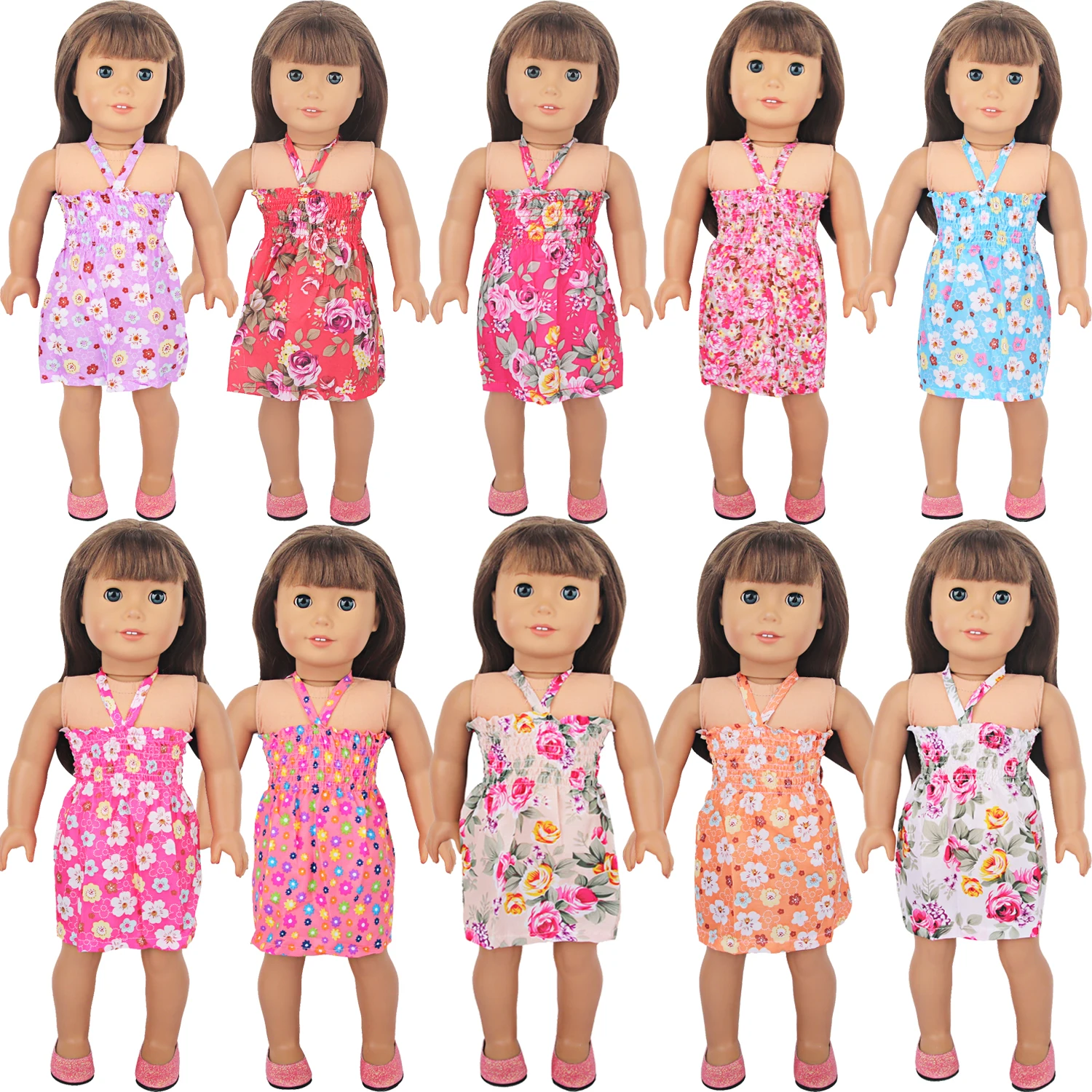 

American 18 Inch Girl Doll Cothes Cute Rose Flower Camisole Skirt Dress For 43cm Baby New Born,OG Girl Doll Toy Accessories Gift