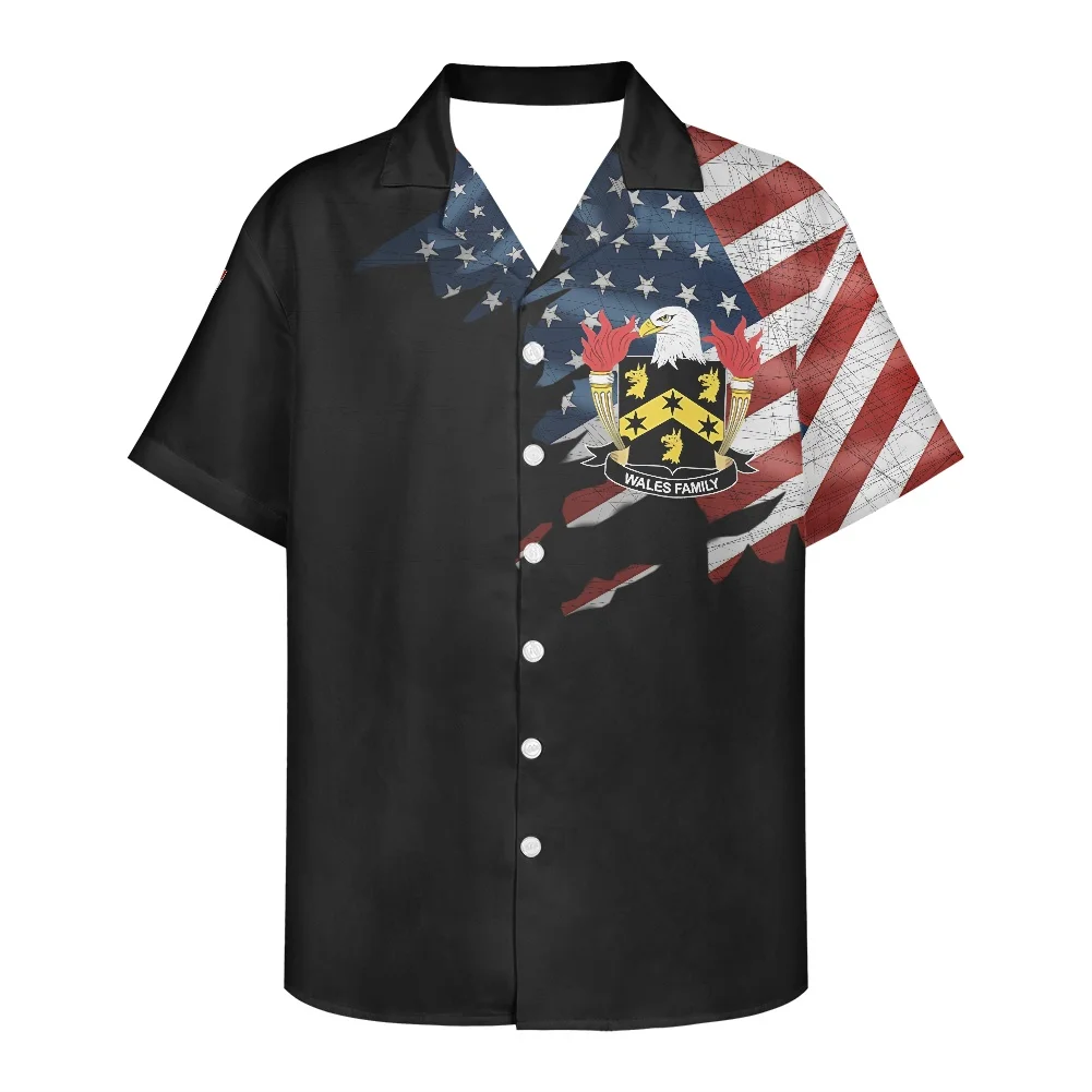 Polynesia Hawaii Summer 2022 Men Shirts American Statue of Liberty Print Clothing Plus Size Short-Sleeved V Neck Men's Shirts