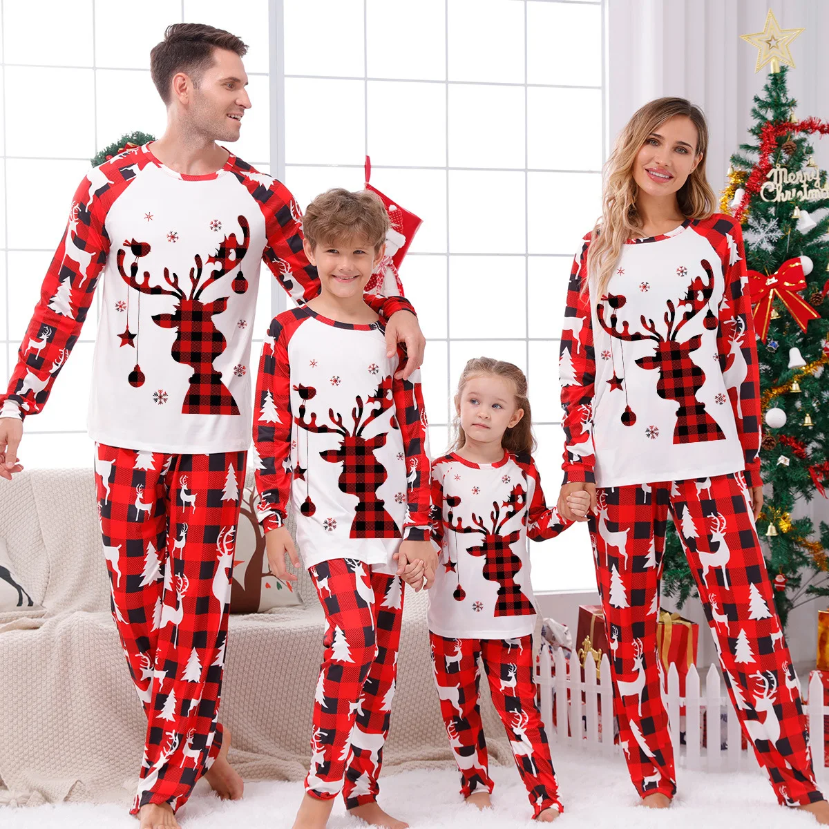 

2023 Christmas Family Matching Pajamas Adults Kids Family Matching Outfits Deer Print 2PCS Xmas Sleepwear Pyjamas Baby Jumpsuit