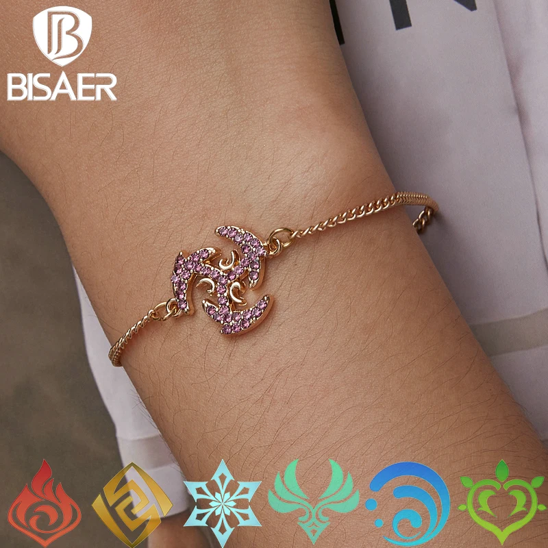 BISAER 18K покрытый Genshin ударопрочный браслет Вдохновленный для женщин и мужчин Pyro Hydro