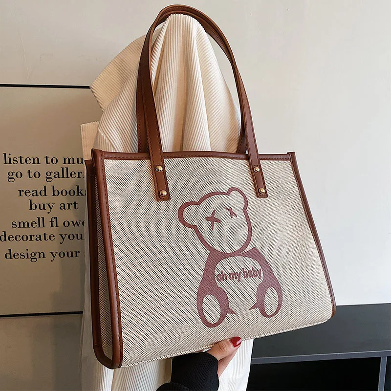 

New Large-Capacity Brand Fashion Cartoon Printing Versatile Western-Style High-Quality Texture Women'S Shoulder Tote Handbag