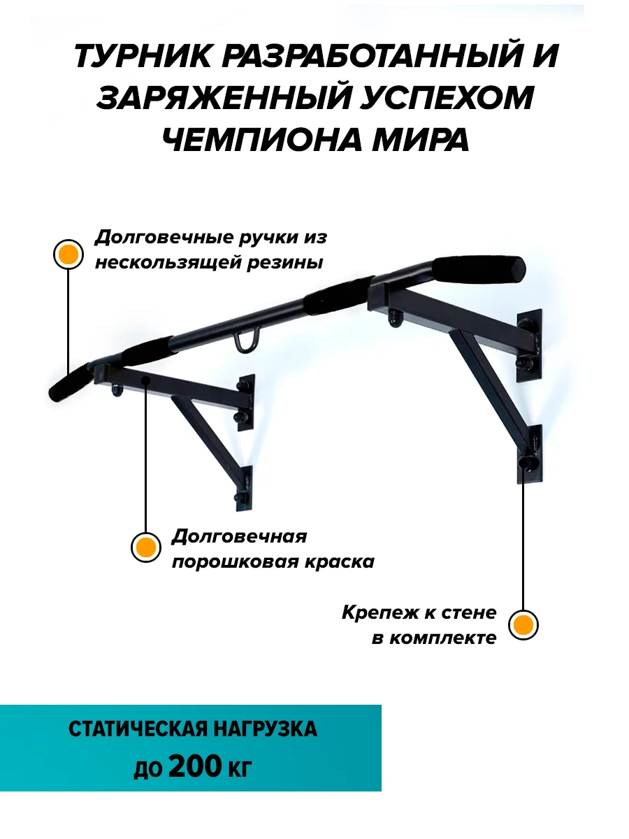 Турник настенный Aktiv ASch черный. 2 хвата для подтягивания Absolute Champion. на стену. -