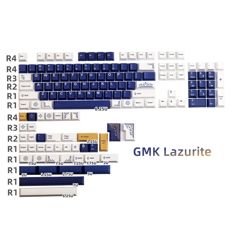 GMK-Teclado mecánico Lazurite PBT, accesorios personalizados, perfil de cereza, azul, blanco y amarillo, Anne Pro 2 GK61 GH60
