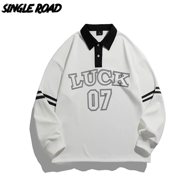

Single Road Mens Polo Collar Sweatshirt Men 2022 Print Sweatshirts Oversized Teenager Hip Hop Streetwear Casual Golf Jersey Men