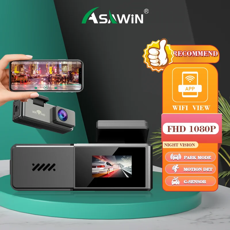 Asawin S36 Wifi Dash Cam For Car Camera app control Night vision park mode fhd 1080p g-sensor