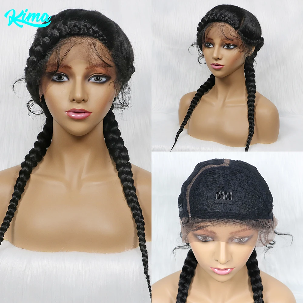 Braided Wigs With Baby Hair 24 Inches Dutch Cornrow Box Braid Wigs For Black Women Lace Front Synthetic Wigs Afro Wig