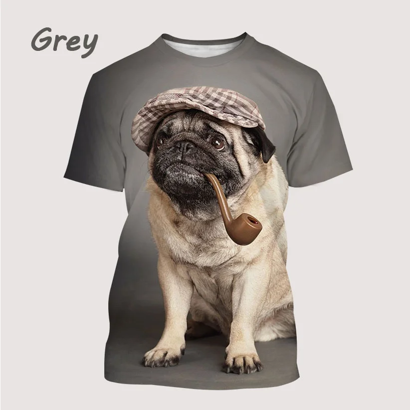 New Men's Cool T-shirt Dog Pug 3D Printed Short-sleeved Tees Fashionable Casual Tshirts Oversized Tops  Animal XXS- 6XL