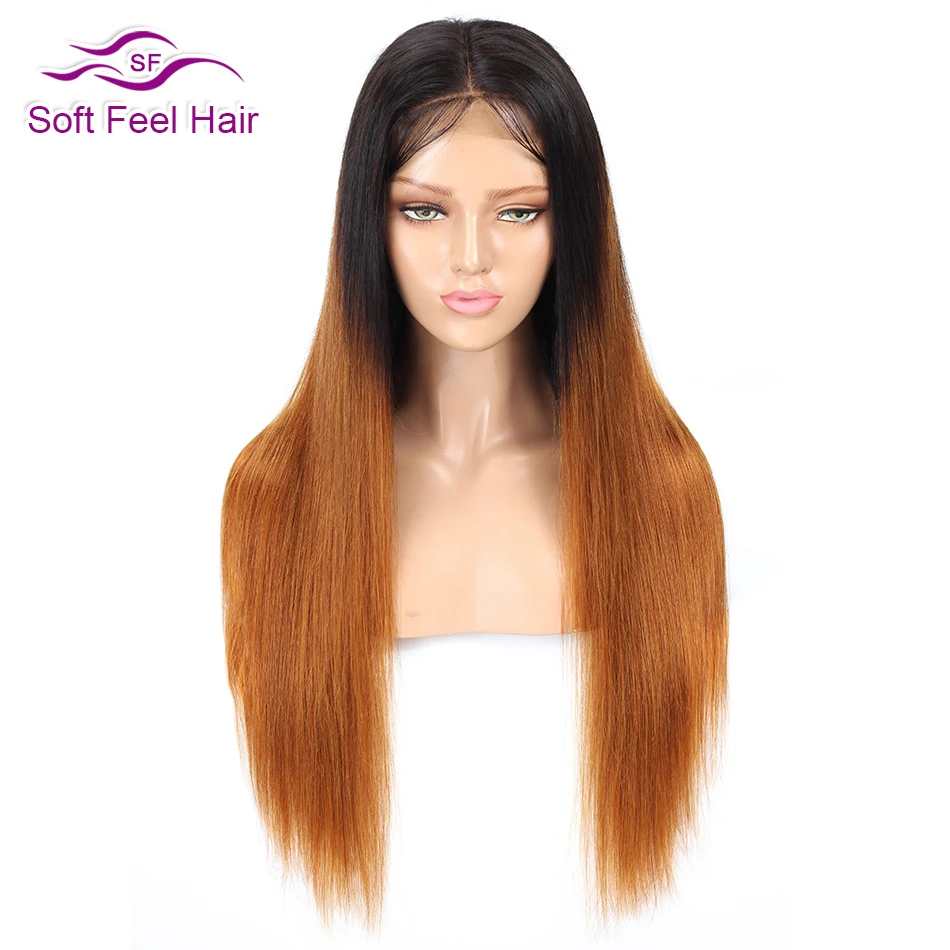 4x4 Bone Straight Lace Closure Wigs HD Transparent Brazilian Human Hair Wig Pre-Plucked with Baby Hair Ombre T1B/30 Straight Wig