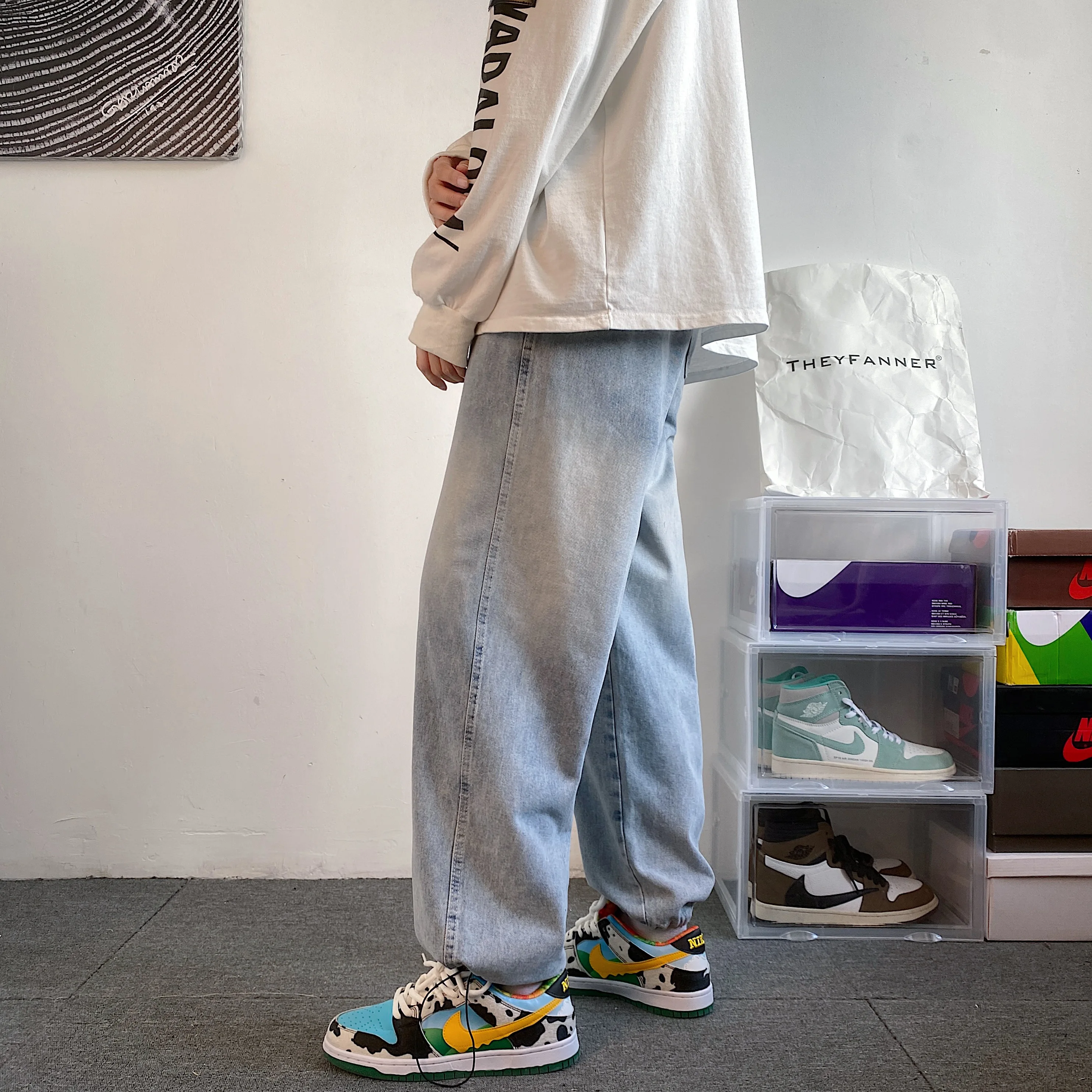 2023 Men Loose Straight Jeans Casual Fashion Versatile Pants High Quality