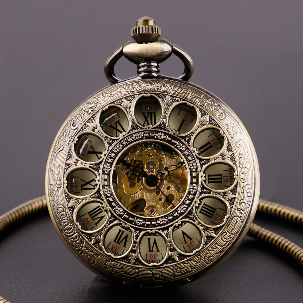 Ladies Elegant Vintage Pocket Watch With Box Mechanical Hand-winding Pocket Watches Necklace Women Gifts Box Set