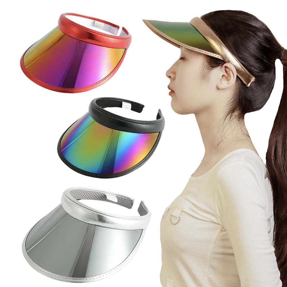 

2 Pack Sun Visor Hats Clip-on UV Protection UPF Reflection Colorful Sport Outdoor Transparent Party Golf Clear Iridescent Cap