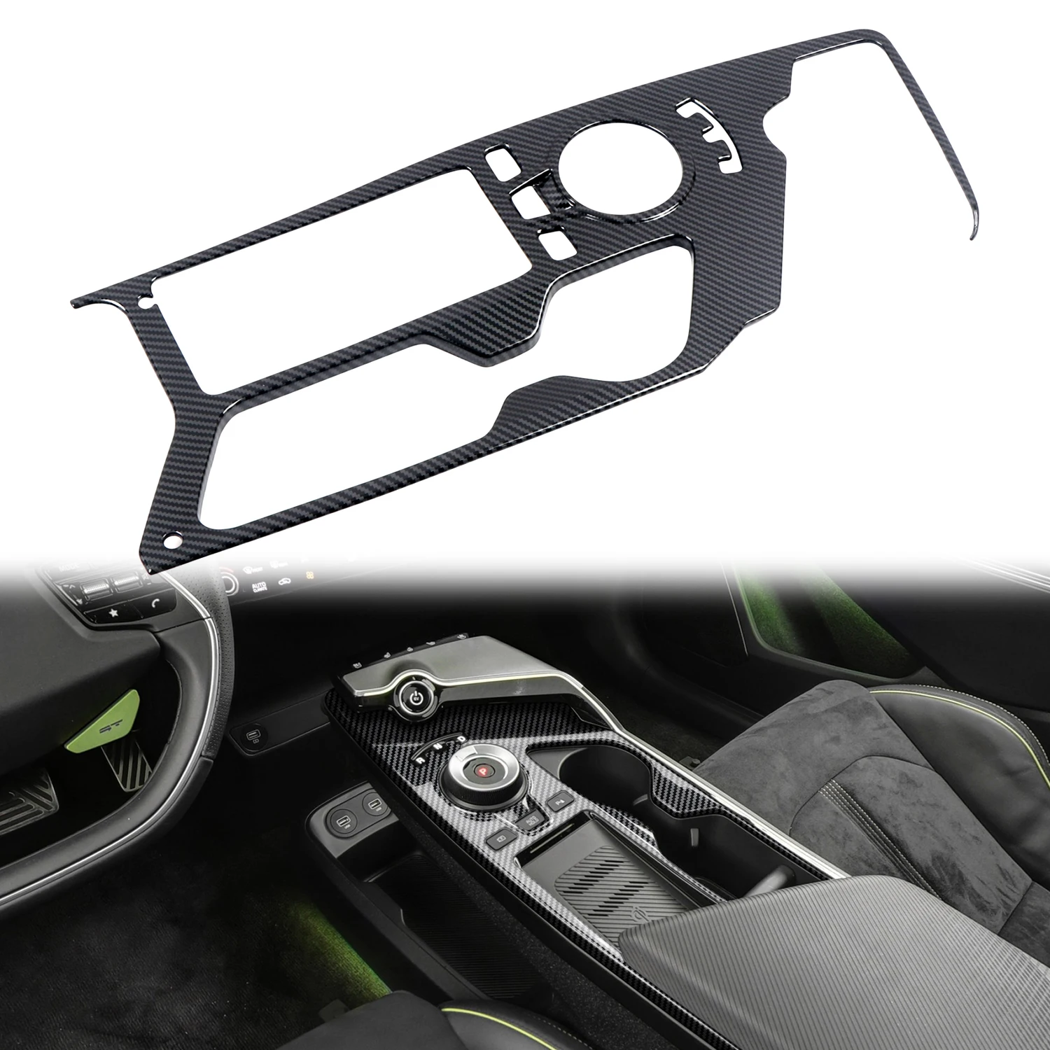 

For Kia EV6 2022 2023 Car Accessories ABS Plastic Carbon Center Gear Shift Panel Sticker Cover Trim 1pcs
