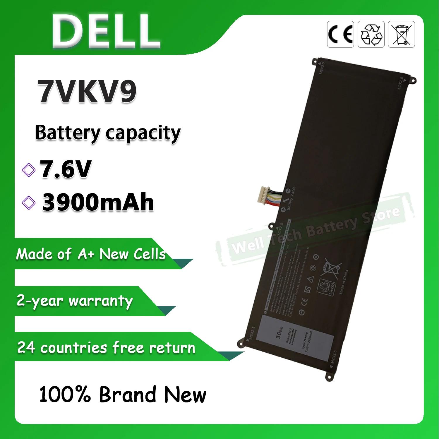 7 6 В 3900 мАч 7VKV9 Аккумулятор для ноутбука Latitude 12 7275 E7275 XPS 2in1 9250 4K 12-9250-D1308TB 12-9250-D1508TB