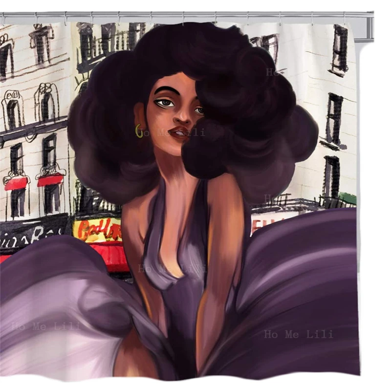 

Pink Black Girl African American Fashion Women Sexy Lady Waterproof Shower Curtain Polyester Fabric Purple Grey With Hooks