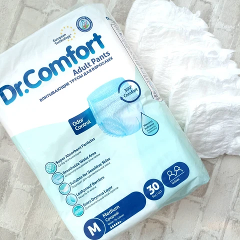 Подгузники-трусики для взрослых Dr. Comfort M30, размер M (талия 70-120 см), 30 шт./Памперсы для взрослых