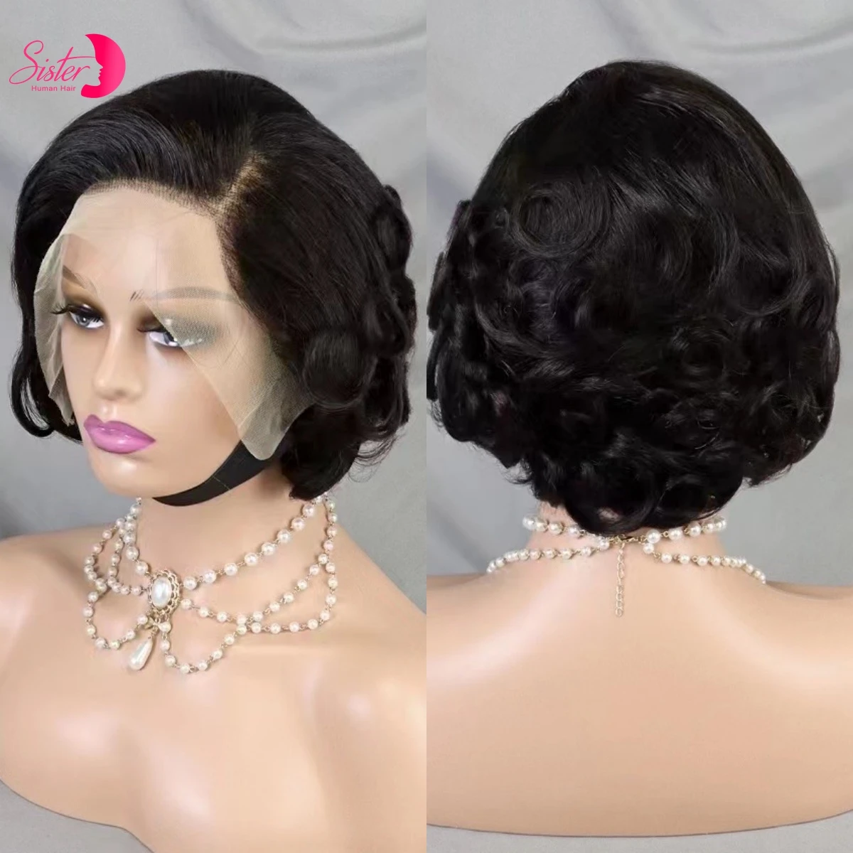 Фото Парик из 100% натуральных волос Fumi, 180% плотность, короткий, в стиле пикси, боб, с прозрачной фронтальной частью 13x4, полностью на кружевной основе, для чернокожих женщин, предварительно прорезанный №2