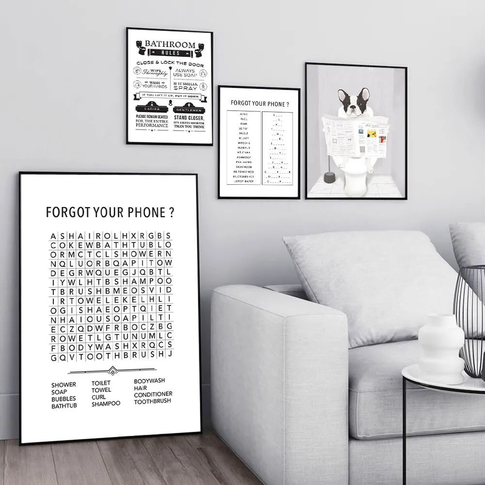Привлекательный коллаж Забавный знак для ванной комнаты холст принты и плакат