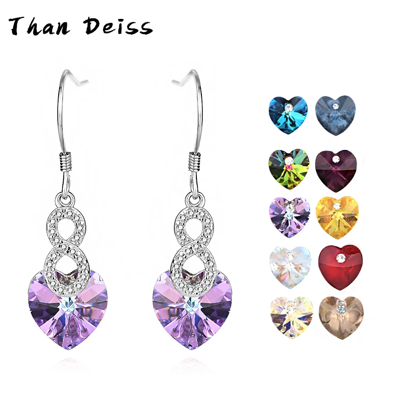 

S925 Sterling Silver Heart Shaped Austrian Crystals Women's European and American Style Ocean Heart Ear Hook Earrings 8