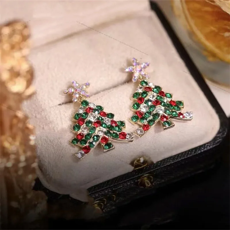 

Korean Colourful Zircon Christmas Tree Earrings For Women Shiny Rhinestone Crystal Star XmasTree Earring New Year Jewelry Gifts