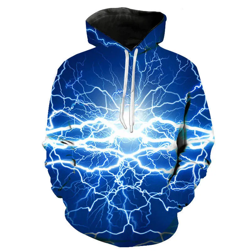 

Spring and Autumn New Fashion Personality Cool Lightning Flash 3D Printing Men's Ladies Hoodie Oversized Sports Casual Fashion H