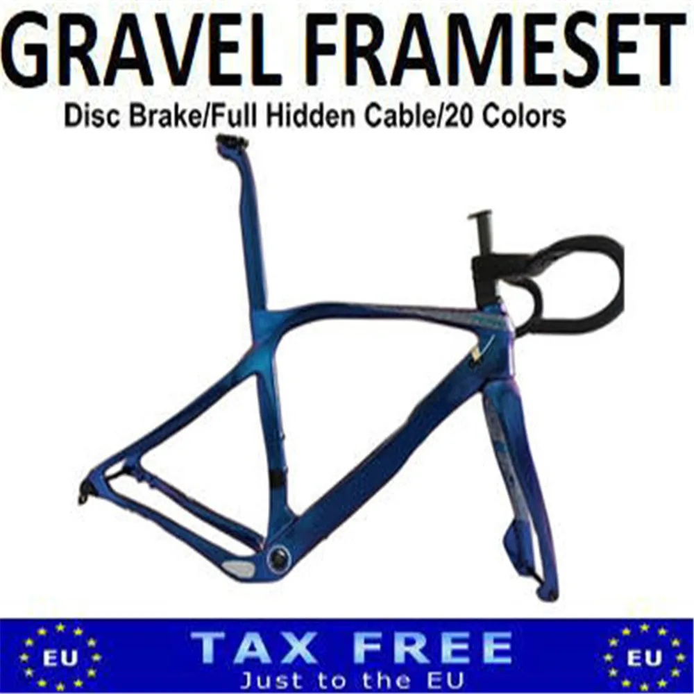 

30 Colors Blue Chameleon Gravel Bike Frameset Disc Brake Grevil Carbon Road Frame and Handlebar