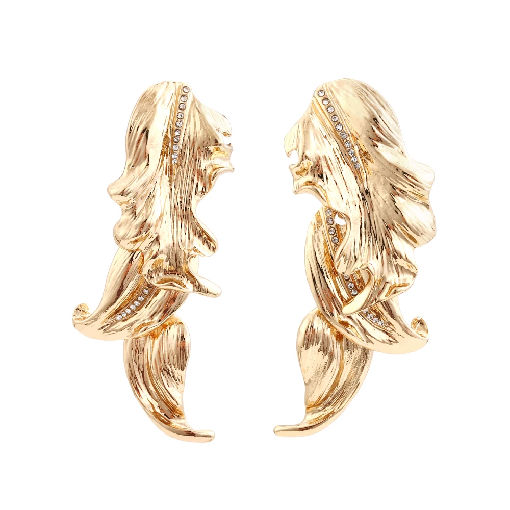 

ZA New Vintage Gold Color Metal Leaf Earrings Fashion Zinc alloy Plant Rhinestone Dangle Earrings For Women Jewelry Accessories