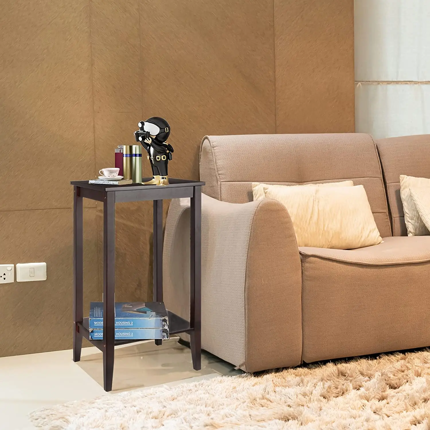 

Homfa 2-Tier End Table, Wooden Tall Nighstands with Storage Shelf, Side Table for Bedroom Living Room