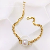 madalena sarara 18k yellow gold 7 8mm freshwater pearl pop chain women bracelet au750 stamp extented chain