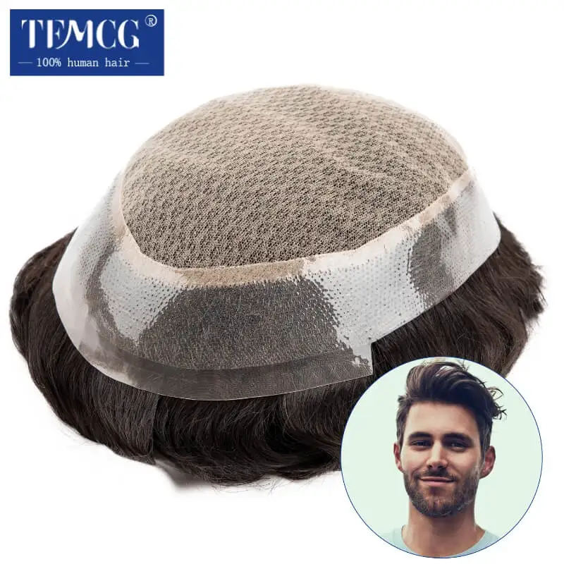 Clearance  Australia-Double Layers 100% Natural Human Hair Toupee Male Hair Prosthesis Lace PU Base Breathable System Man Wig