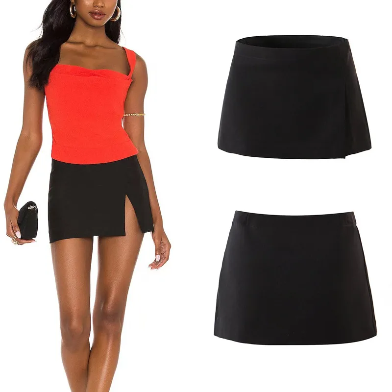

2022 Summer New Women's Black Fashion Slim Slit High Waist Mini Skirt Package Hip Skirt