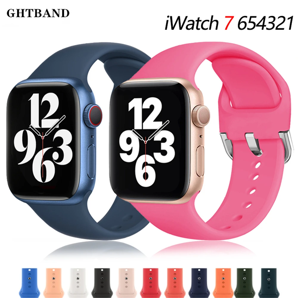 Ремешок силиконовый для Apple Watch band, резиновый браслет для iWatch Series 3 4 5 6 se 7, 41 мм 45 мм 40 мм 44 мм 38 мм 42 мм 44 мм 44 мм