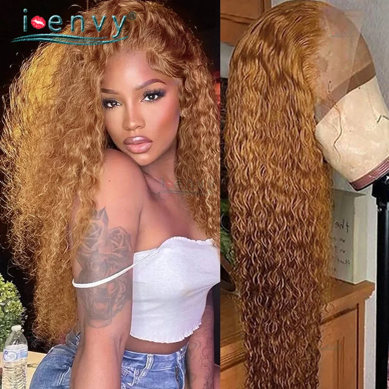 Water Wave Lace Front Wigs Ginger Colored Wigs Pre Plucked Brown Lace Front Human Hair Wigs For Women Peruvian Blonde Curly Wig
