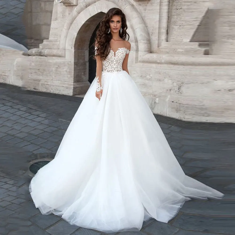 

A-Line Sweetheart HY534 Wedding Dress For Women Long Sleeves Charming Elegant Bridal Gowns Vestidos De Novia Floor Length